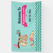 可愛い茶色のナマケモノぶら下がったの逆さまに赤ちゃんシャワー 横断幕 (縦)