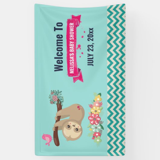 可愛い茶色のナマケモノぶら下がったの逆さまに赤ちゃんシャワー 横断幕 (縦)