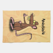 可愛い茶色のネズミが漫画をサミング キッチンタオル (横)