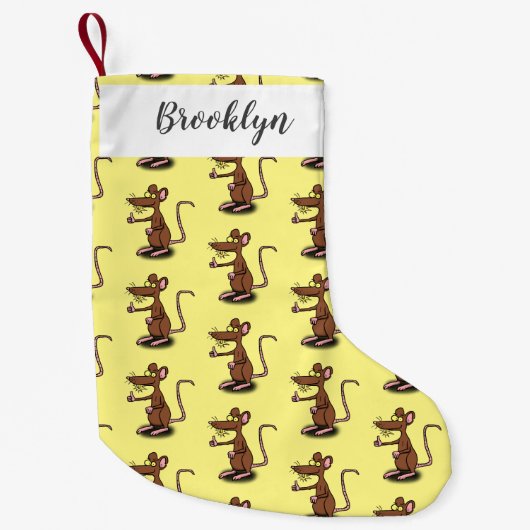 可愛い茶色のネズミが漫画をサミング スモールクリスマスストッキング (正面)