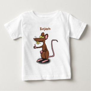 可愛い茶色のネズミが漫画をサミング ベビーTシャツ