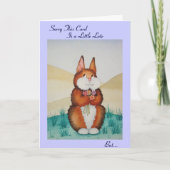 可愛い茶色のバニーと花のおもしろい遅れた誕生日 カード (正面)