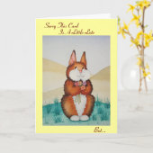 可愛い茶色のバニーのウサギの花の誕生日 カード (黄色い花)