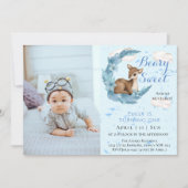 可愛い茶色のバンビ花の雲1st誕生日パーティー 招待状 (正面)