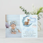 可愛い茶色のバンビ花の雲1st誕生日パーティー 招待状 (スタンド正面)