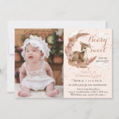 可愛い茶色のバンビ花の雲1st誕生日パーティー 招待状 (正面)