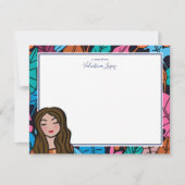 可愛い茶色のヘアレディーカートゥーン ノートカード (正面)