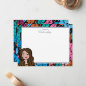 可愛い茶色のヘアレディーカートゥーン ノートカード (正面/裏面インサイチュ)