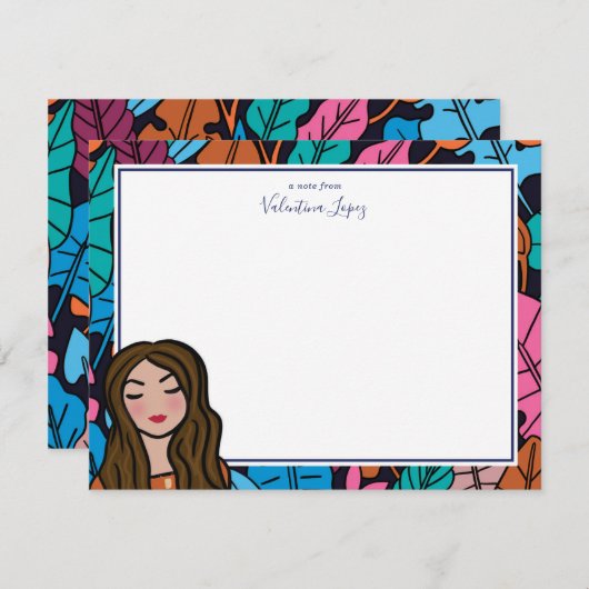 可愛い茶色のヘアレディーカートゥーン ノートカード (正面/裏面)