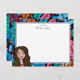 可愛い茶色のヘアレディーカートゥーン ノートカード