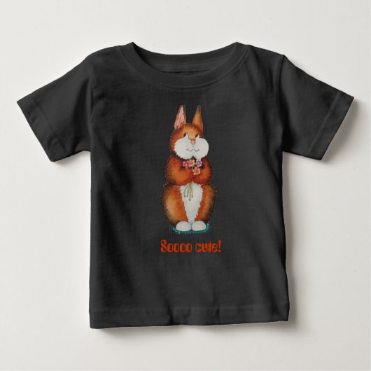 可愛い茶色のベビーバニーかわいらしウサギ ベビーTシャツ (正面)