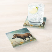 可愛い茶色のポニーフローラ畑 ガラスコースター (アングル)