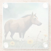 可愛い茶色のポニーフローラ畑 ガラスコースター (裏面)