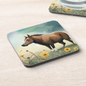 可愛い茶色のポニーフローラ畑 コースター (左側)