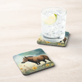 可愛い茶色のポニーフローラ畑 コースター (右側)