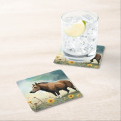 可愛い茶色のポニーフローラ畑 スクエアペーパーコースター (インサイチュ)