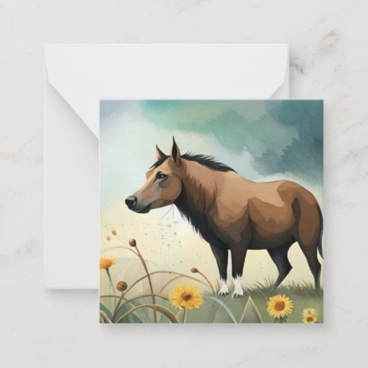 可愛い茶色のポニーフローラ畑 ノートカード (正面)