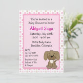 可愛い茶色の子犬ピンクの女の子の赤ちゃんシャワー 招待状 (スタンド正面)