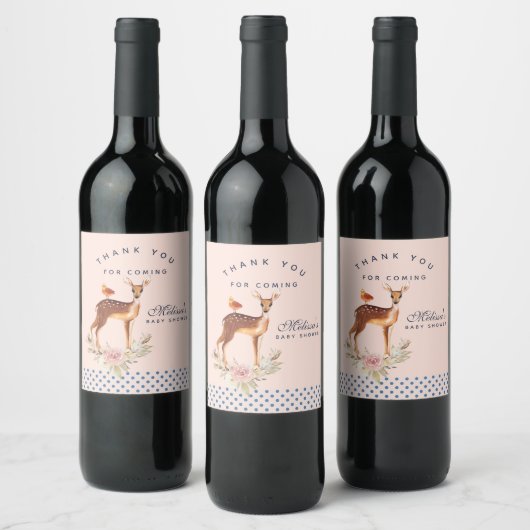 可愛い茶色の水の色の鹿素朴ありがとう ワインラベル (ボトル)
