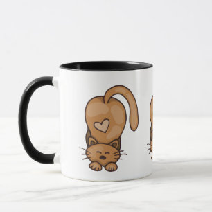 可愛い茶色の猫のハート マグカップ