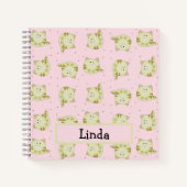 可愛い茶色の猫のピンク柄 ノートブック (正面)