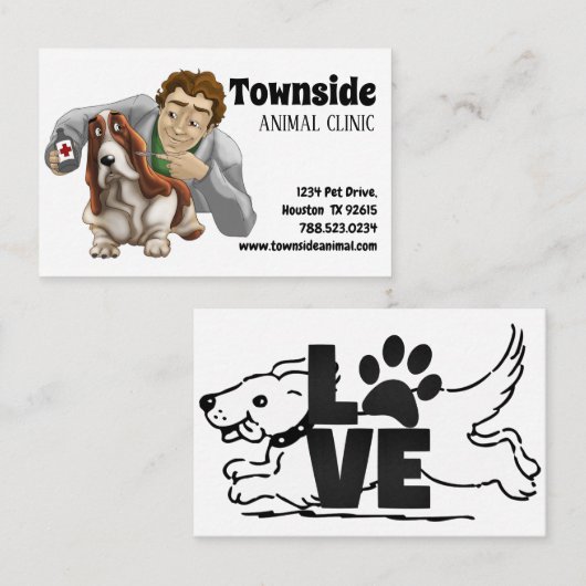 可愛い茶色の白犬の動物クリニック医学 名刺 (正面/裏面)