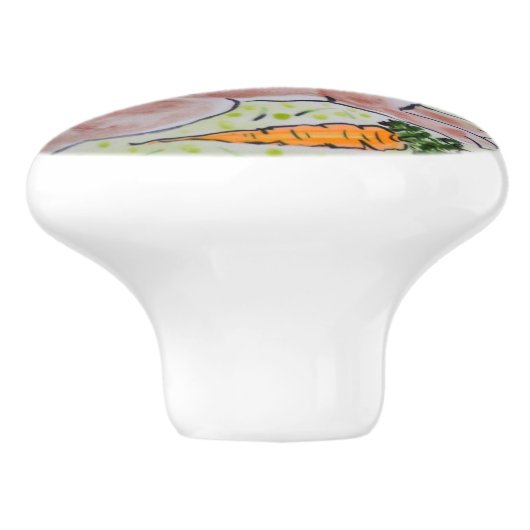 可愛い茶色の緑のバニーラビットニンジンかわいい セラミックノブ (側面)