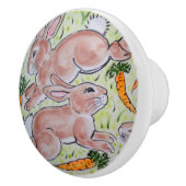 可愛い茶色の緑のバニーラビットニンジンかわいい セラミックノブ (右)