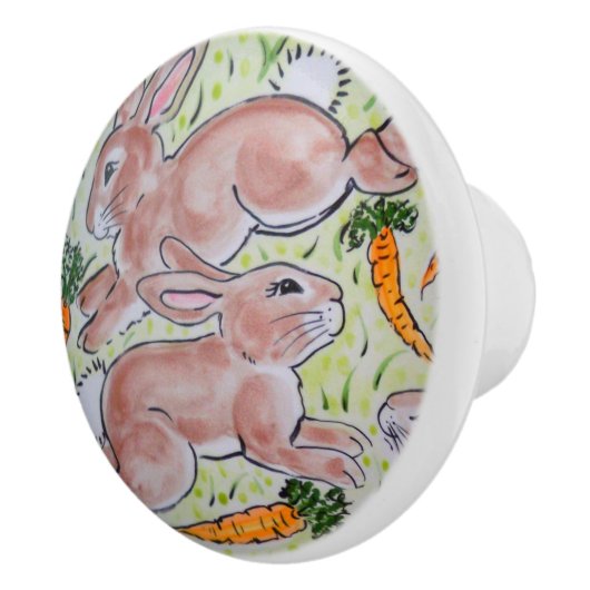 可愛い茶色の緑のバニーラビットニンジンかわいい セラミックノブ (右)