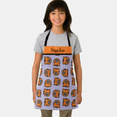 可愛い茶色の虎の顔紫色のパターン エプロン (インサイチュ)