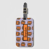 可愛い茶色の虎の顔紫色のパターン ラゲッジタグ (正面縦)