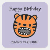 可愛い茶色の虎の顔紫 スクエアシール (正面)