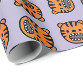 可愛い茶色の虎の顔紫 ラッピングペーパー (ロールコーナー)