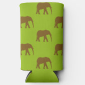 可愛い茶色の象のシルエット緑 スリム缶クーラー (正面)