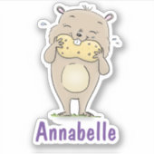 可愛い茶色の食べハムスターの女の子の漫画 シール (正面)