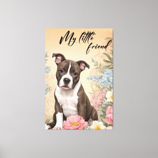 可愛い茶色の（犬）スタッフォードテリアの子犬 キャンバスプリント (正面)