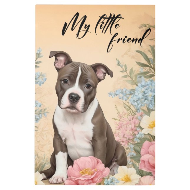 可愛い茶色の（犬）スタッフォードテリアの子犬 メタルプリント (正面)