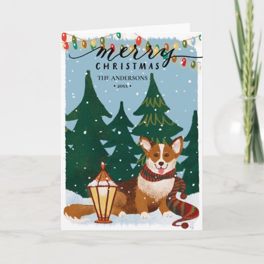 可愛い茶色のCORGIクリスマスライトミニマルおもしろい シーズンカード (正面)