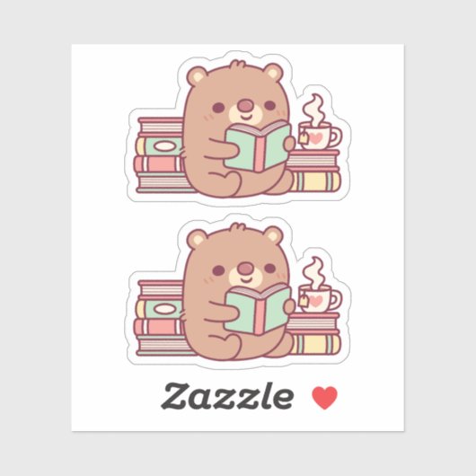 可愛い茶色読の熊の本 シール (シート)
