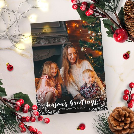 可愛い葉の白いスクリプトフォトクリスマス ポストカード