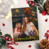 可愛い葉ゴールドフォイルスクリプト写真クリスマス ポストカード