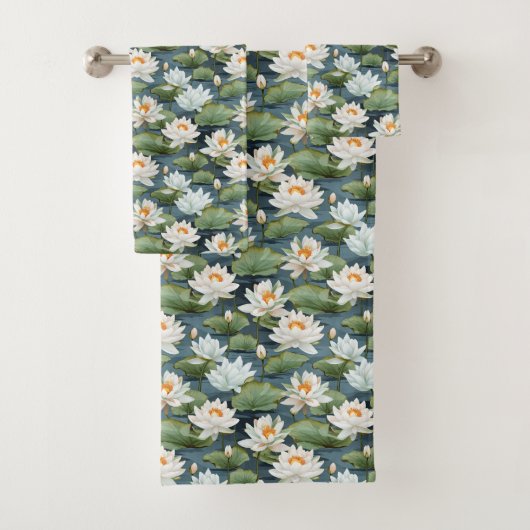 可愛い蓮の花愛好家タイル模様 バスタオルセット (インサイチュ)
