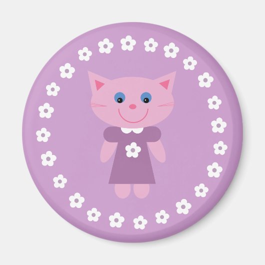 可愛い薄紫のかわいらし猫 マグネット (正面)