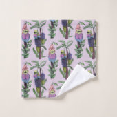 可愛い薄紫紫色の水色アフリカの鳥パターン バスタオルセット (ウォッシュタオル)