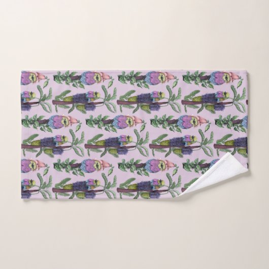 可愛い薄紫紫色の水色アフリカの鳥パターン バスタオルセット (ハンドタオル)