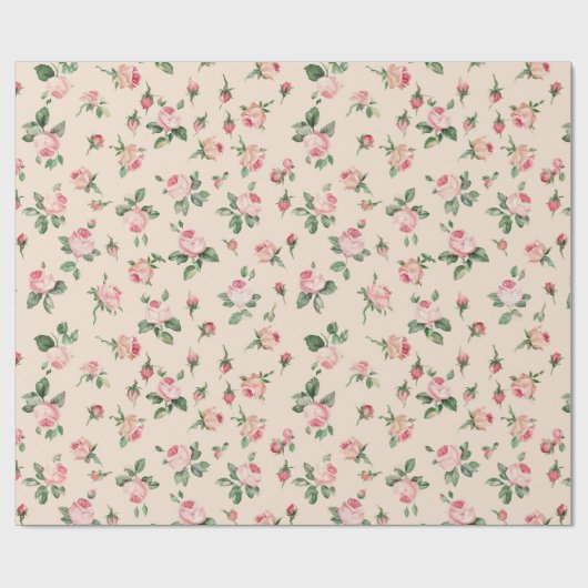 可愛い薔薇 フラワーピンク ピーチクリーム ブライダルシャワー ラッピングペーパー (フラット)