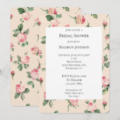 可愛い薔薇 フラワー ピンク ピーチ クリーム ブライダルシャワー 招待状 (正面/裏面)