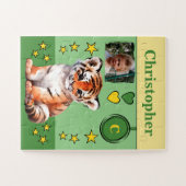 可愛い虎の写真名グリーンイエローキッズ ジグソーパズル (横)