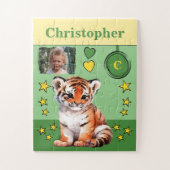 可愛い虎の写真名グリーンイエローキッズ ジグソーパズル (縦)