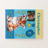 可愛い虎の写真名ブルー・イエロー・キッズ ジグソーパズル (横)